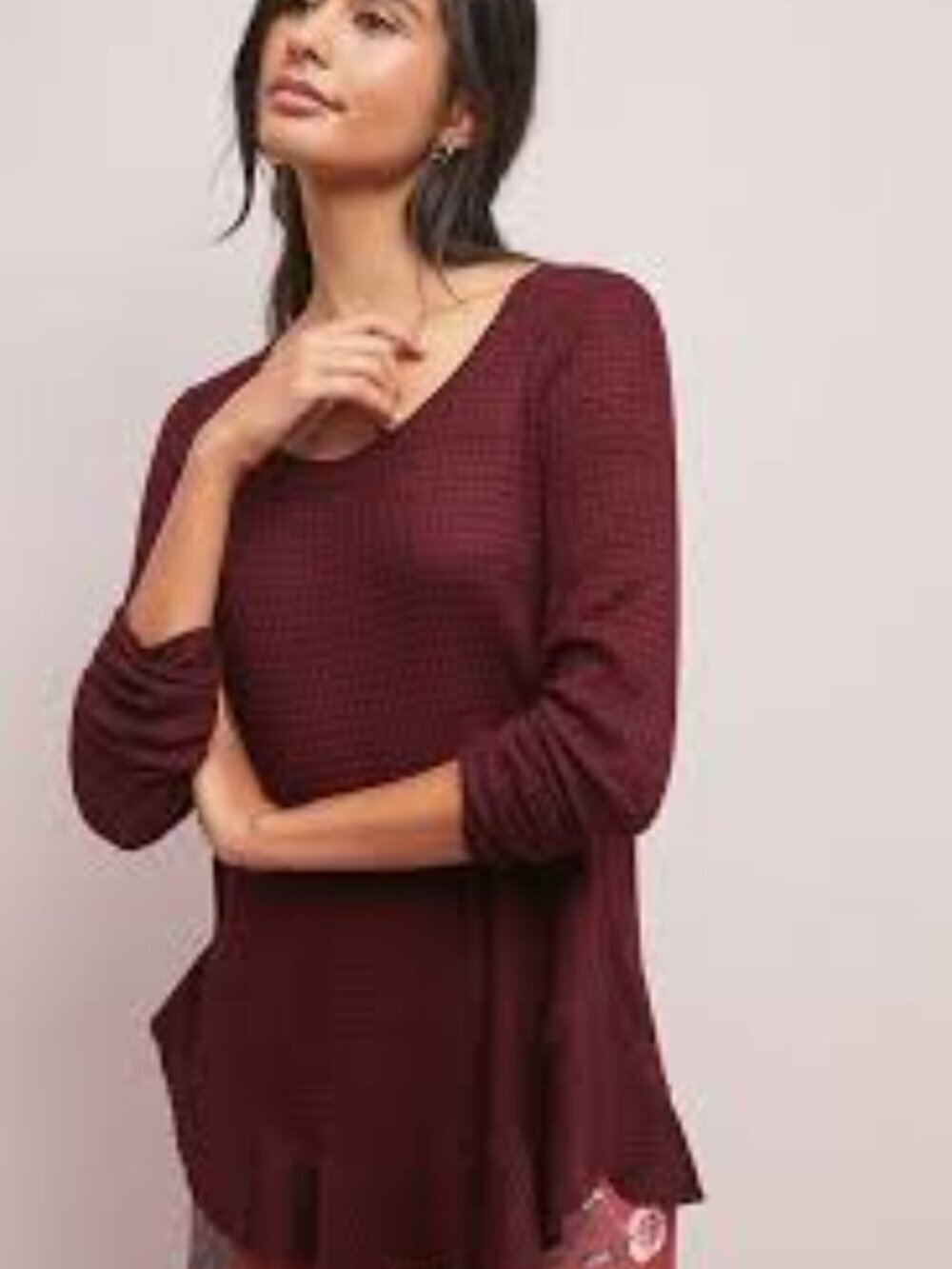 Anthropologie Saturday Sunday Burgundy Open Back Light Waffle Knit Sweater